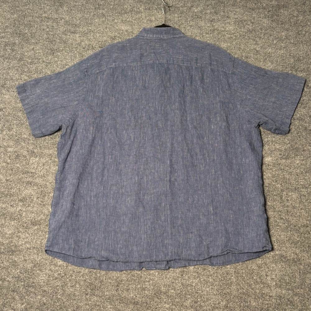 UNTUCKit Linen Shirt Mens XXL Blue Canon Striped Short Sleeve Relaxed Fit - Picture 2 of 14